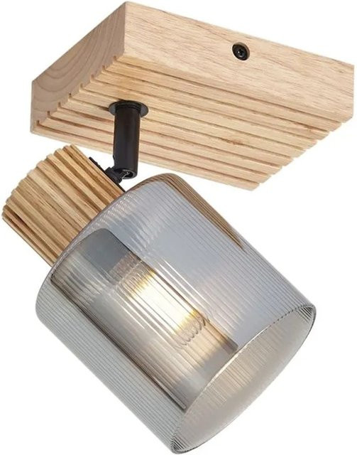 QAZQA Moderner Spot Gracy aus Holz mit Rauchglas in Braun-Taupe, drehbar und neigbar sowie dimmbar - Bild 1