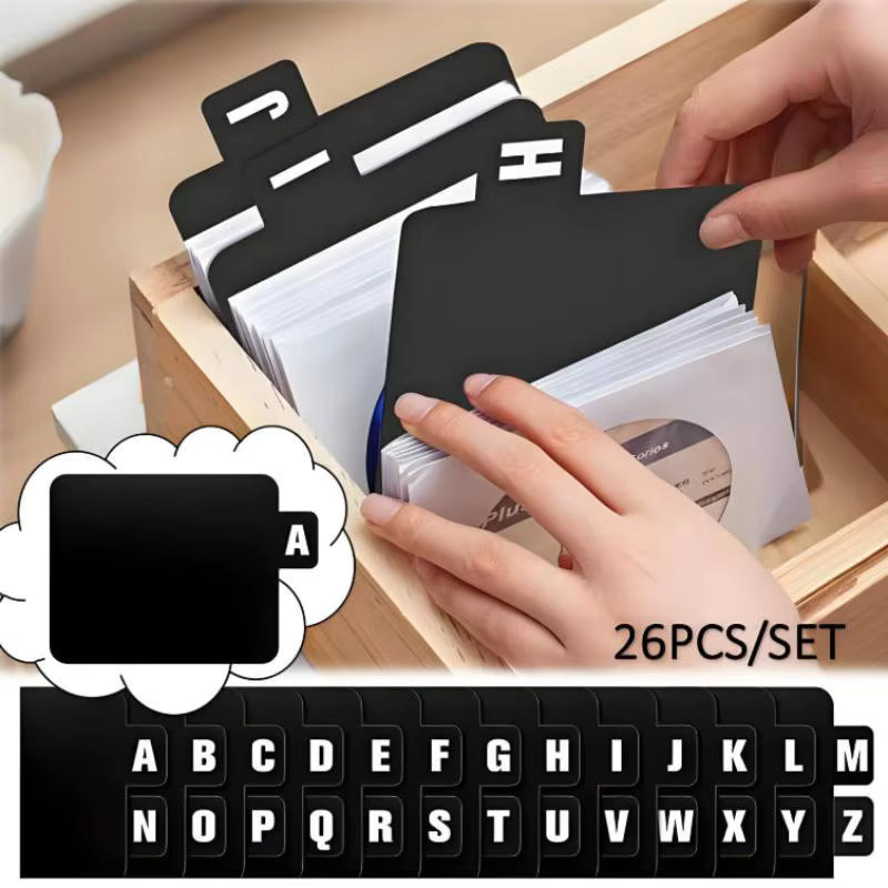 26 Stück CD DVD und Vinyl Schallplatten Organizer in Schwarz aus Kunststoff mit Alphabet-Trennwänden A-Z zur platzsparenden Aufbewahrung von Musikalben - Bild 3