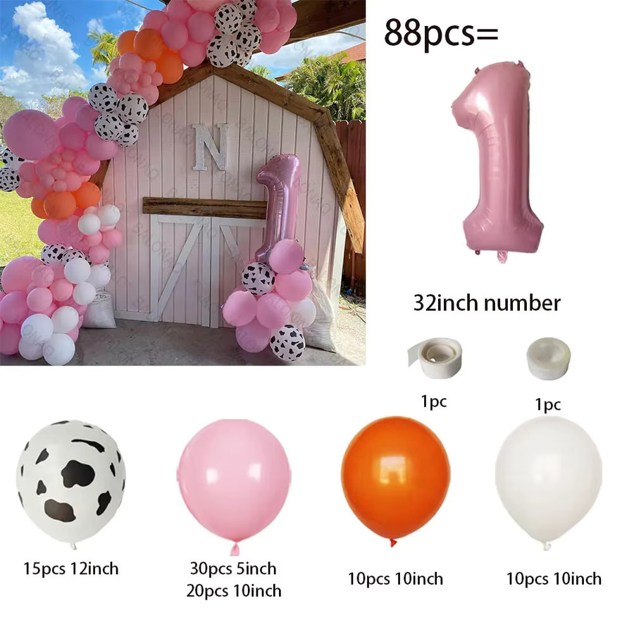 BALONAQ Bausatz für Kuhballonbogen mit Bonusballons im rustikalen Bauernhaus-Stil für Babyparty und Geburtstag in Weiß mit Animal Print - Bild 2