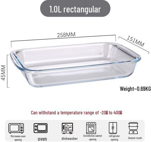 Hitzebeständige Borosilikatglas-Backform von Global Finds für Lasagne, transparent, 1,0 l - Bild 1