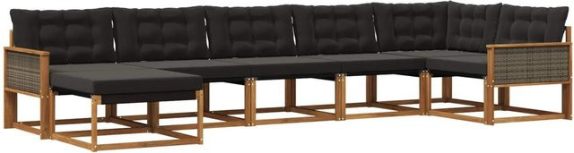vidaXL Outdoor-Sofagarnitur L-Form aus Akazienholz mit Textilene und Kissen in Schwarz und Natur - Bild 1