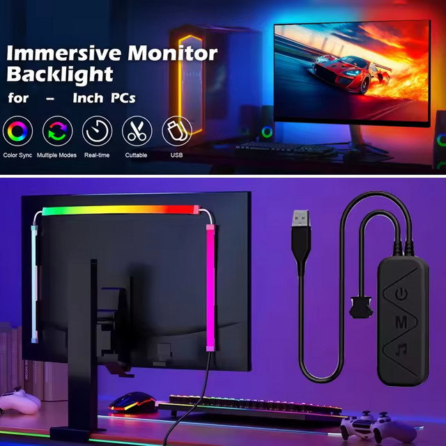 LINYILIGHT RGB LED Monitor Hintergrundbeleuchtung mit Ambilight Color Sync für PC und Spielzimmer, Multicolour - Bild 1