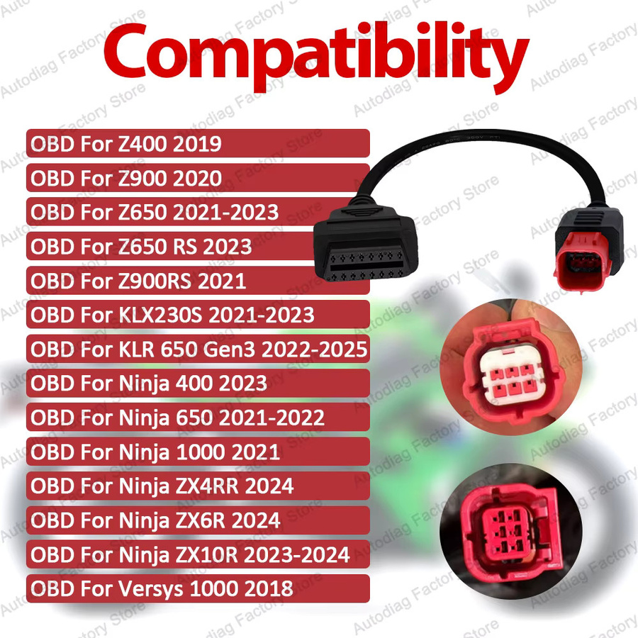 OBD-Adapter für Kawasaki Ninja Z-Serie und Versys-Serie, 4/6-Pin OBDII Diagnosekabel, Schwarz - Bild 4