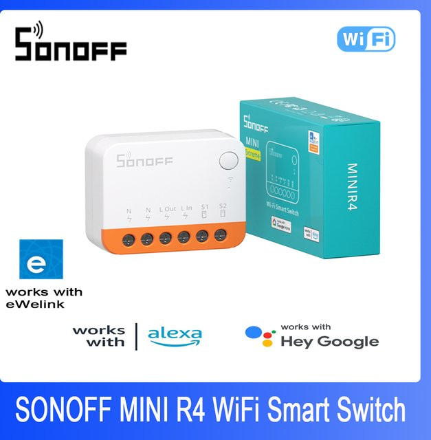 SONOFF MINIR4 WLAN Smart Switch Wi-Fi 2-Wege-Schalter in Weiß, kompatibel mit eWelink, Alexa und Google Home, inklusive S-MATE2 für drahtlose Steuerung - Bild 1