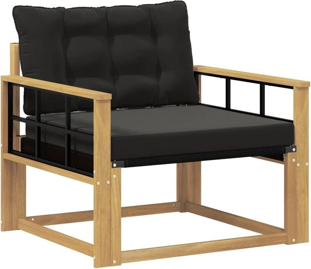 vidaXL Outdoor-Sofagarnitur aus massivem Akazienholz mit Textilene-Polstern in Weiß-Schwarz - Bild 1
