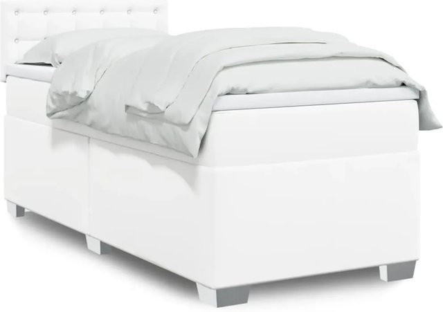 vidaXL Boxspringbett mit Matratze Weiß Kunstleder Hybrid mit USB-Ladeport und Unterbettbeleuchtung B/T: 100 x 200 cm - Bild 1