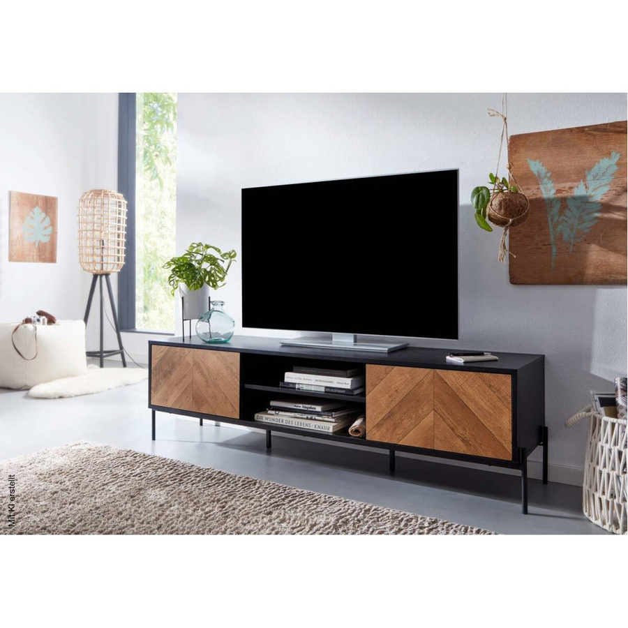 Wohnling Lowboard Modern in Schwarz und Eiche Dunkel, B/H/T: 163 x 45 x 40 cm - Bild 3