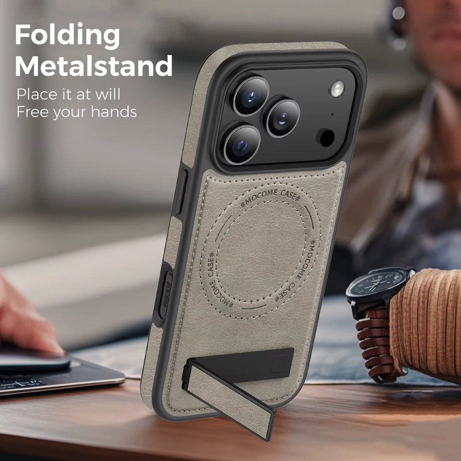 Magnetische Leder-Schutzhülle für iPhone 17 Pro Max, iPhone 17 Pro und iPhone 17 Air mit Standhalterung und MagSafe Unterstützung in Schwarz - Bild 4