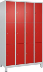 C+P Schließfachschrank Classic PLUS mit 4 Abteilen und Füßen, Stahlkonstruktion, Farbe Grau/Verkehrsrot, B/T/H: 120 x 50 x 195 cm - Bild 1