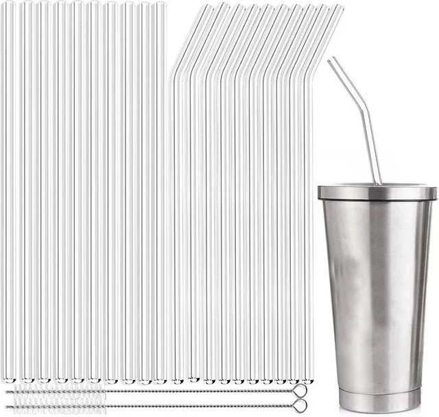 LYthE Glas-Trinkhalme transparent, 20 Stück, 25 cm Länge, wiederverwendbare Trinkhalme für Smoothies, Milchshakes und Cocktails - Bild 1