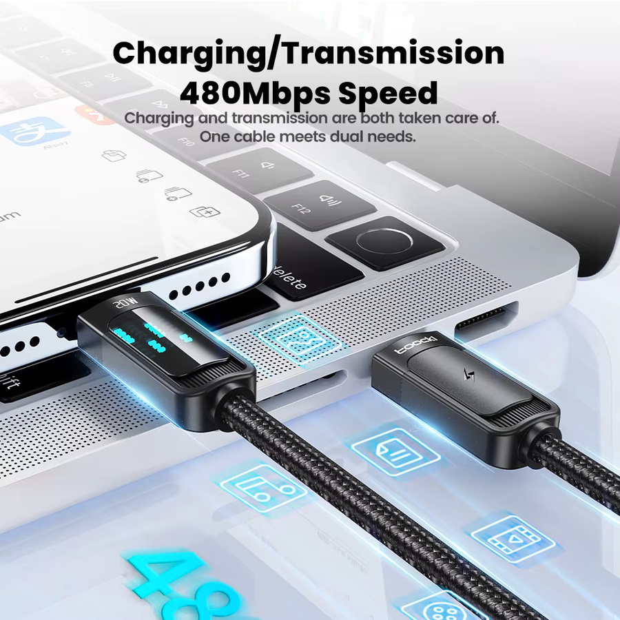 Toocki USB-C auf Lightning Schnellladekabel mit Digitalanzeige und 20W PD-Leistung für iPhone und iPad, Schwarz oder Blau - Bild 4