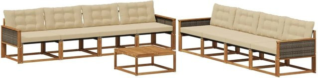 vidaXL Outdoor-Sofagarnitur aus Akazienholz mit 9 Kissen in Natur und Beige - Bild 1