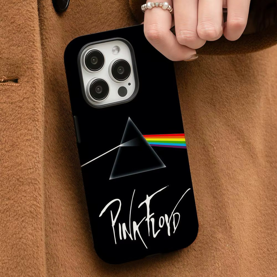 Pink Floyd Band Handyhülle für iPhone 17 16 15 14 13 12 Pro Max Plus glänzende HD-Doppelschicht-Flüssighartschale in Pink, Weiß und Schwarz - Bild 3