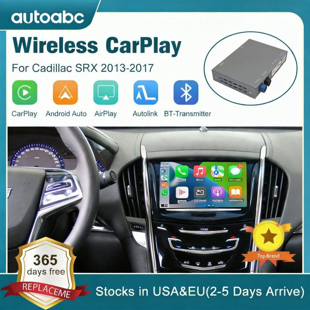 AUTOABC Kabelloses CarPlay und Android Auto Interface für Cadillac SRX 2013-2017, XT5, XTS, ATS, CTS mit 8-Zoll-Bildschirm, HMI 2.0 System, Mirror Link und AirPlay, Schwarz - Bild 1
