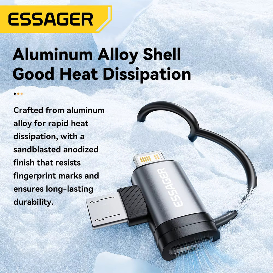 Essager 2 in 1 Beleuchtung und Mikro-Adapter mit USB-Typ-C-Buchse für schnelles Aufladen, Farbe Grau - Bild 3