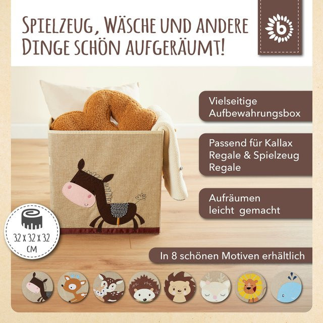 Bieco Aufbewahrungsbox Kinder Kallax Esel in Braun und Beige aus Polyester, B/H/T: 33 x 33 x 33 cm - Bild 1