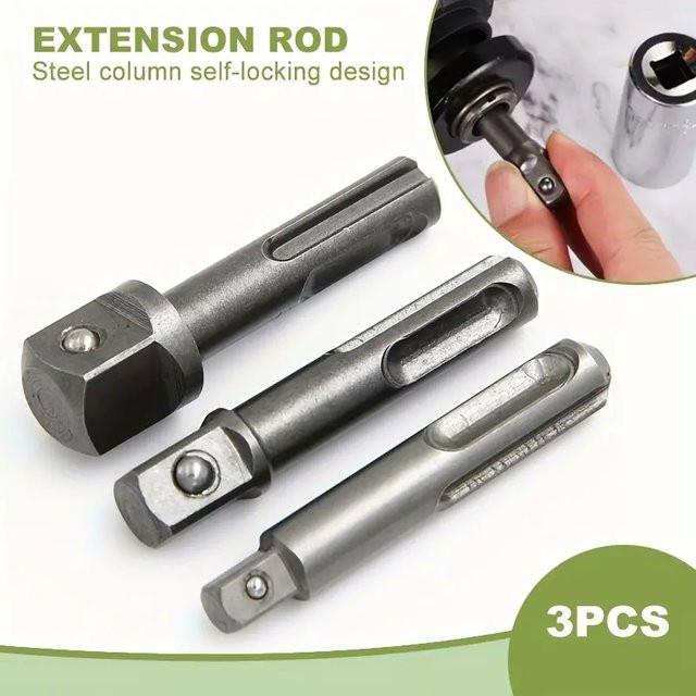 3-teiliges Steckschlüssel-Set aus Chrom-Vanadium-Stahl in Silber mit 1/4 Zoll, 3/8 Zoll und 1/2 Zoll Sechskantschaft inklusive Schlaghammer, Stecknuss-Verlängerung und Adapter - Bild 1