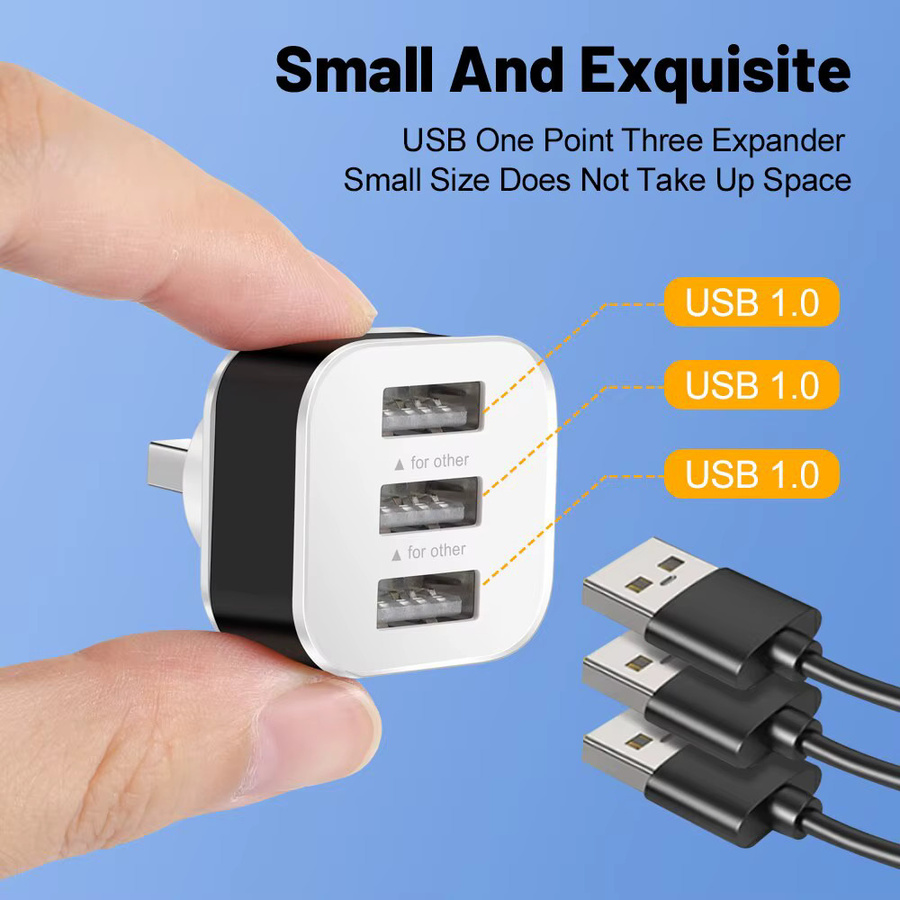 Mrgabwte 3-in-1 USB-Hub-Splitter Gold, tragbarer USB 2.0 Extender und Ladekabel-Adapter - Bild 4