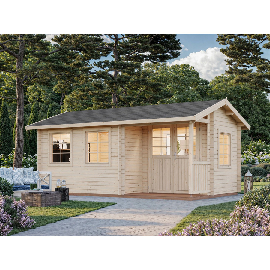 Palmako Susanna Holz-Gartenhaus in Grau mit Satteldach und Blockbohlenbauweise, B: 510 cm, T: 300 cm - Bild 2