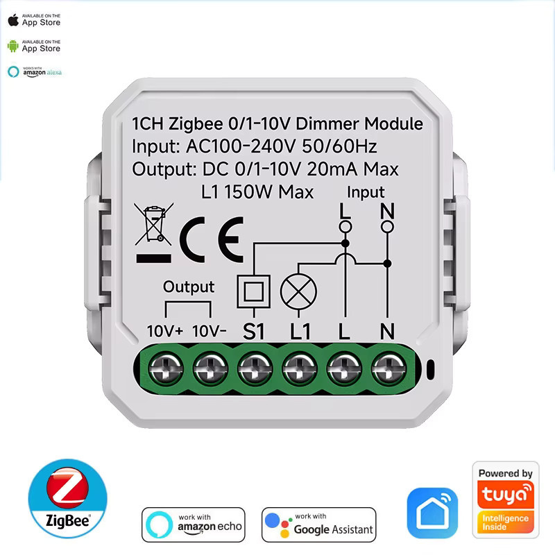 RNABAU Tuya Smart LED Dimmer Controller mit WiFi und Zigbee, 0/1-10V Push Dimmer zur Steuerung über die Smart Life App, Weiß - Bild 1