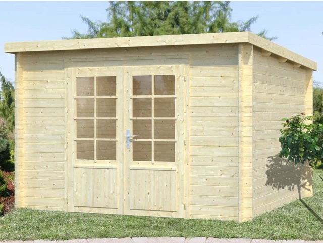 Palmako Ella Blockbohlenhaus aus Fichtenholz in Braun mit Flachdach und modernem Design B/H/T: 323 x 214 x 300 cm - Bild 1