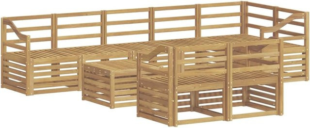 vidaXL Outdoor-Sofagarnitur 9-teilig aus Massivholz Akazie in Weiß mit modernem L-Shape Design und Latten-Design, B/T/H: 59 x 59 x 37 cm - Bild 1
