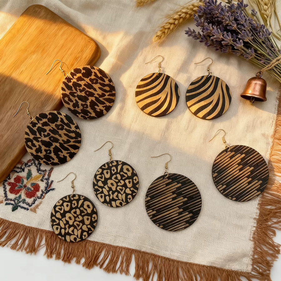 YULUCH Creolen Holz, Leopardenmuster, Damen, 4 Paar Set - Bild 4