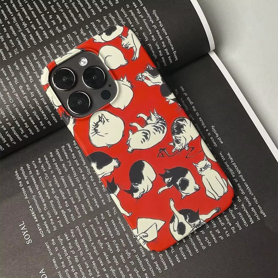 Handyhülle TROPLET Multi-Cats Design in Rot für iPhone 11 bis iPhone 17 Pro Max und Air Plus - Bild 2