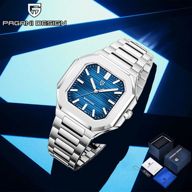 Pagani Design Armbanduhr, Quarz, Edelstahl, Blau, Eckig, Herren - Bild 1