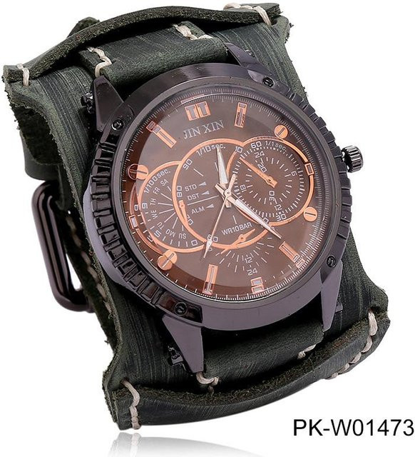 YIRAN Armbanduhr, Quarz, Leder, Grau, Unisex - Bild 1