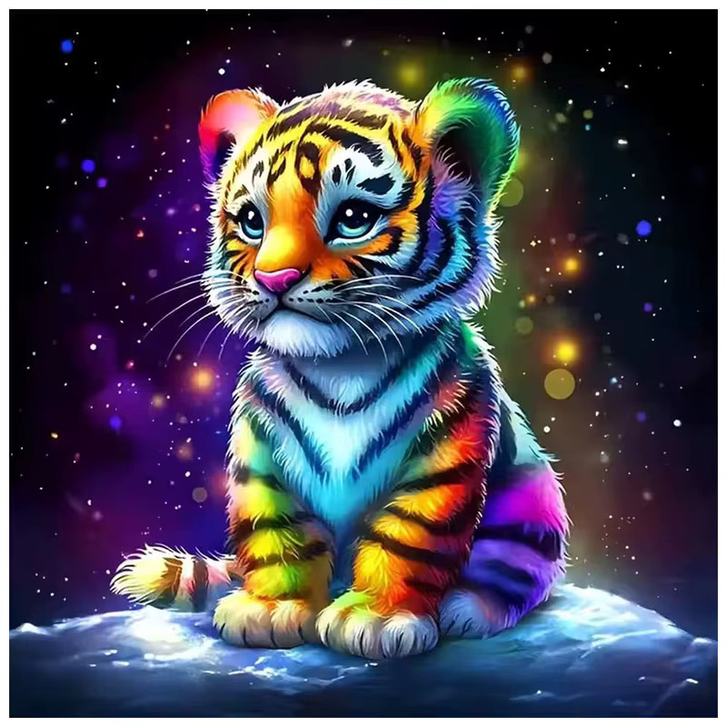 HUACAN 5D DIY Diamantmosaik Tiger Tier Malerei mit runden Strasssteinen in Multicolour, B/H: 35 x 20 cm - Bild 4