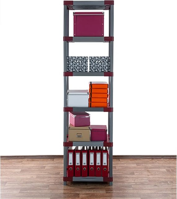 PROREGAL Kunststoffregal Big Grey Bear Extra-Tall in Grau/Rot, H x B x T: 220 x 70 x 46 cm - Bild 1