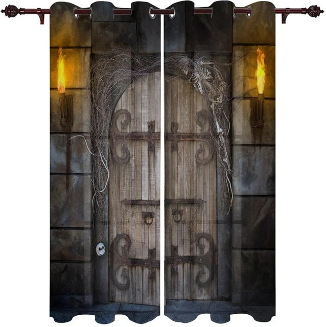 Zweiteiliges Set halbtransparente Vorhänge im rustikalen Holz-Design von Household supplies MH, Farbe Braun, B: 50 cm, H: 130 cm pro Paneel - Bild 1