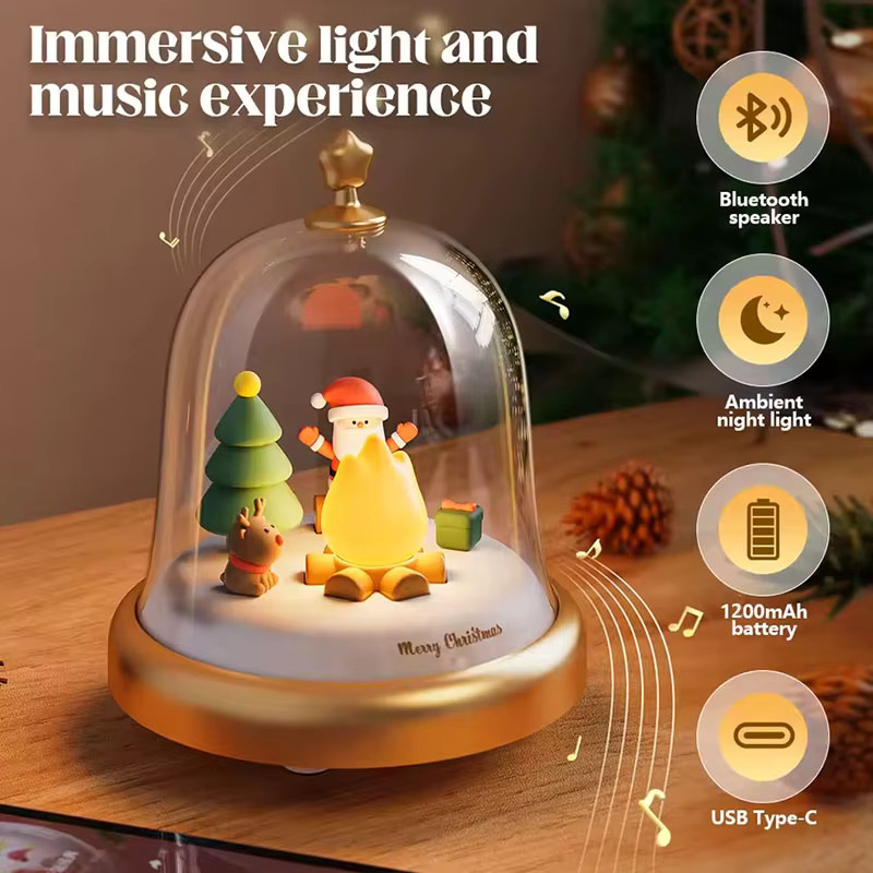 LINYILIGHT LED-Spieluhr als Nachtlicht mit Weihnachtsmann-Motiv, 6 Liedern und verstellbarer Atmungsfunktion, Mehrfarbig - Bild 2