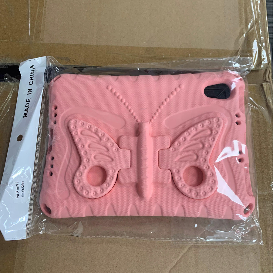 Stoßfeste Kinderhülle für Apple iPad mini 7 (A17 Pro), mini 6, mini 5, mini 4, mini 3, mini 2, mini 1 in Pink mit Butterfly-Ständerabdeckung - Bild 1