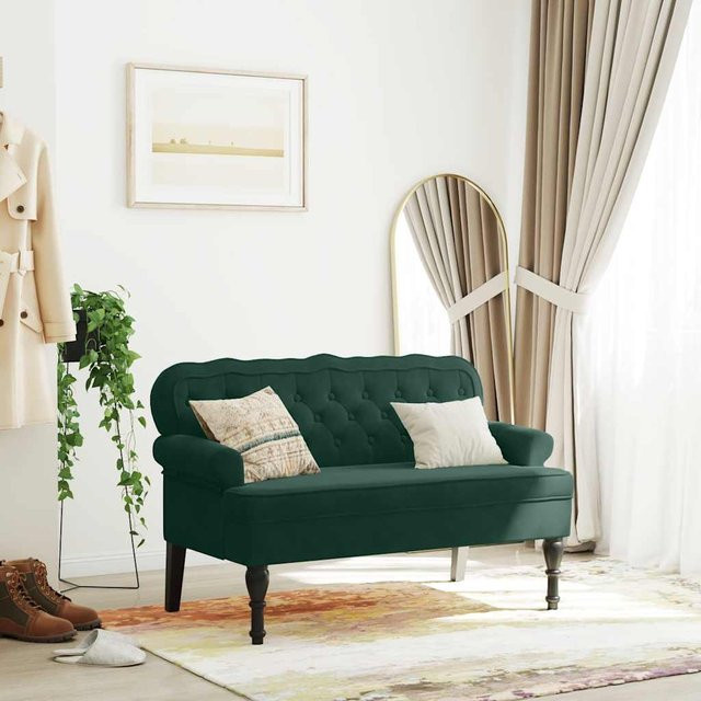 vidaXL Sitzbank mit Rückenlehne in Dunkelgrün aus Samt im Antik-Stil, B/T/H: 119,5 x 64,5 x 75 cm - Bild 2