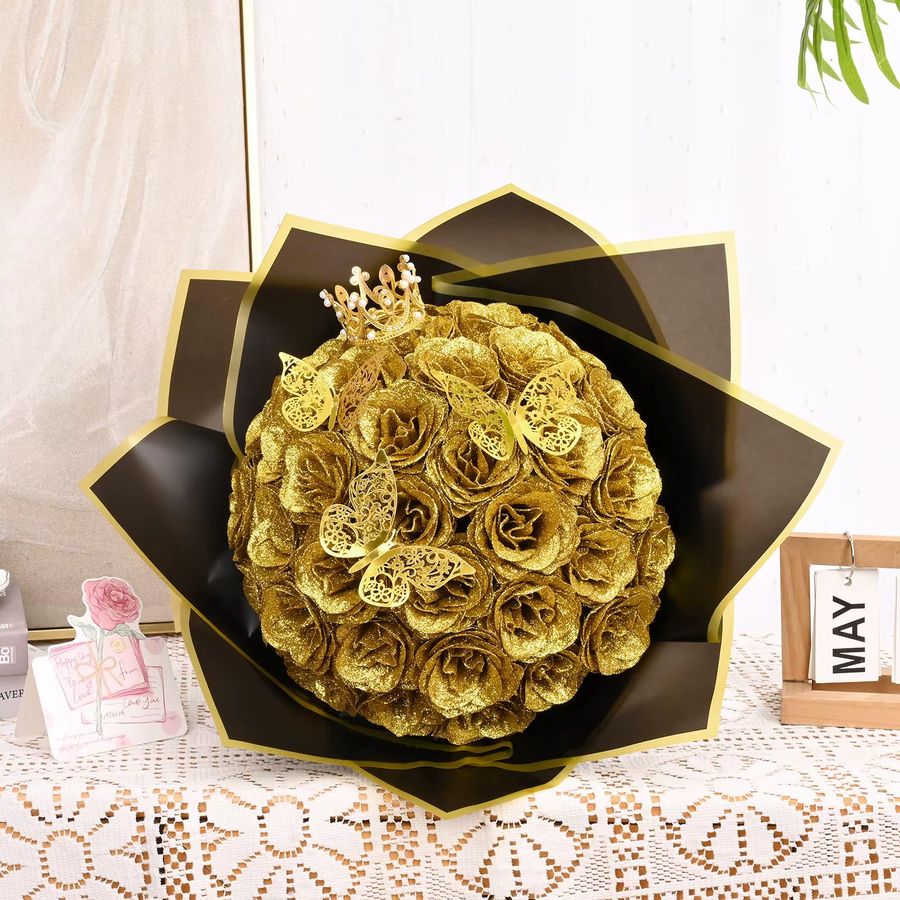 12 Stück glitzernde künstliche Rosen von MUFU in Gold für DIY-Blumensträuße und Dekorationen zu Hochzeit, Jahrestag oder Valentinstag - Bild 2