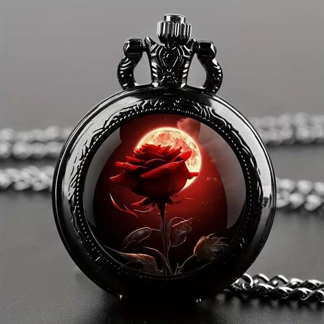 Le Jardin Taschenuhr, Rosenquarz, schwarze Halskette, Damen, gray - Bild 1