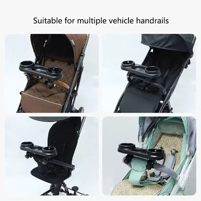 vvocci Kinderwagen-Esstisch-Aufsatz mit Getränkehalter und Snack-Teller in Schwarz - Bild 3