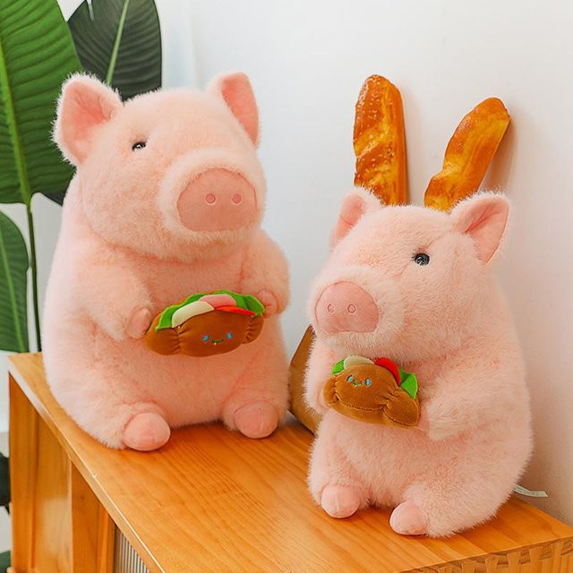 Cartoon Burger Schwein Plüschtier Kissen 32cm - Bild 1