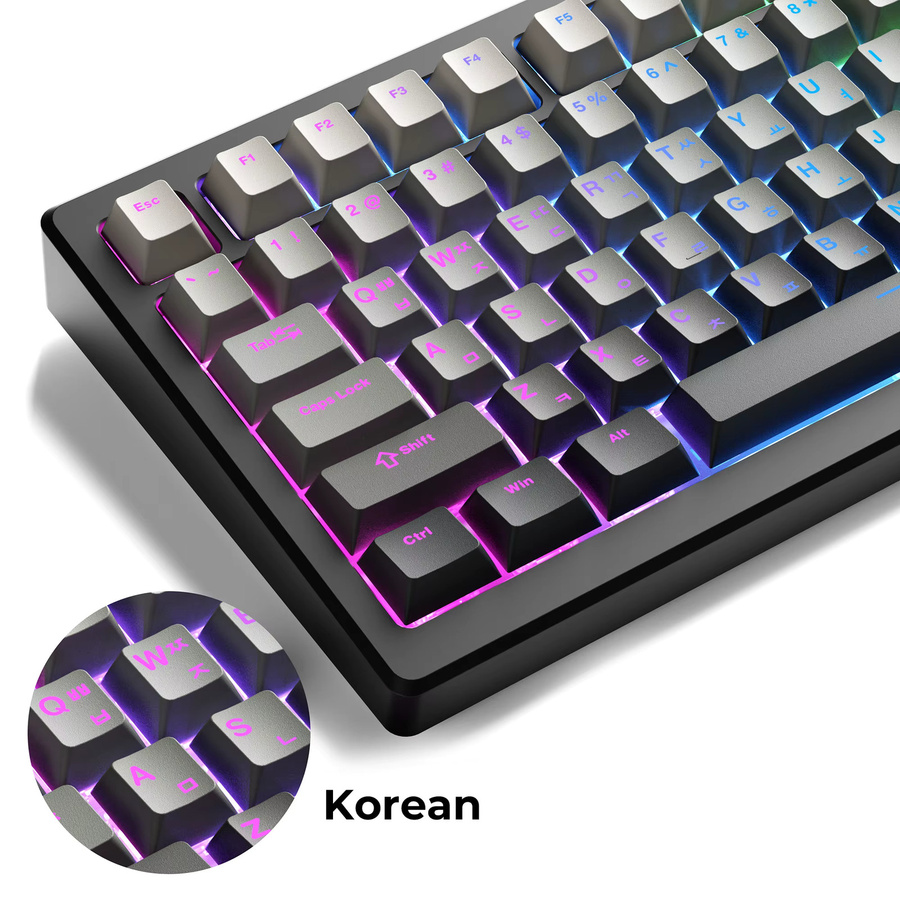 XVX PBT-Tastenkappen mit Koreanischem Top-Print und Farbverlauf in Grau für mechanische Tastaturen, 132 Tasten - Bild 2
