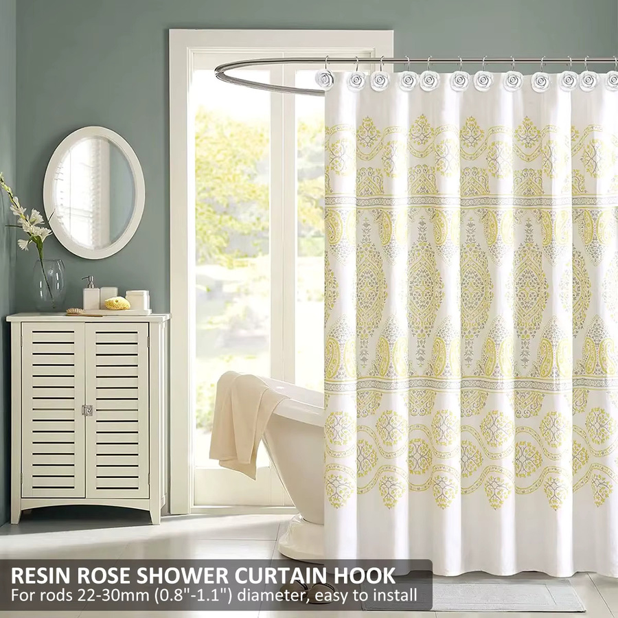 12 Stück dekorative Duschvorhang-Haken mit Rosen-Blumen-Design aus Kunstharz in Weiß - Bild 2