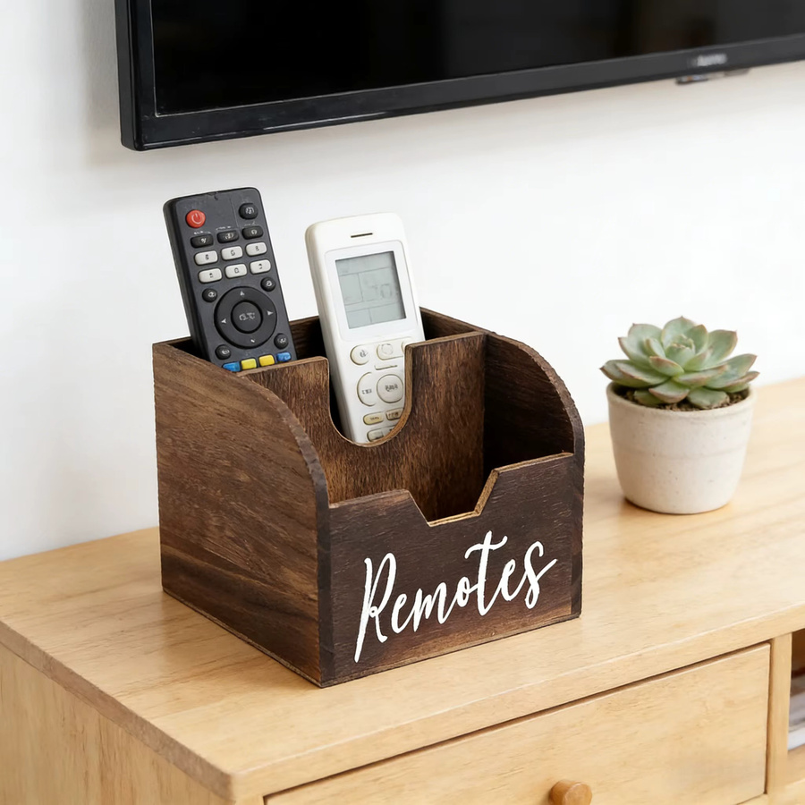IDUK Aufbewahrungsbox aus Holz in Braun für Fernbedienungen und Snacks, multifunktionale Desktop-Organizer-Box, B/T/H: 14,5 x 12,0 x 14,5 cm - Bild 5