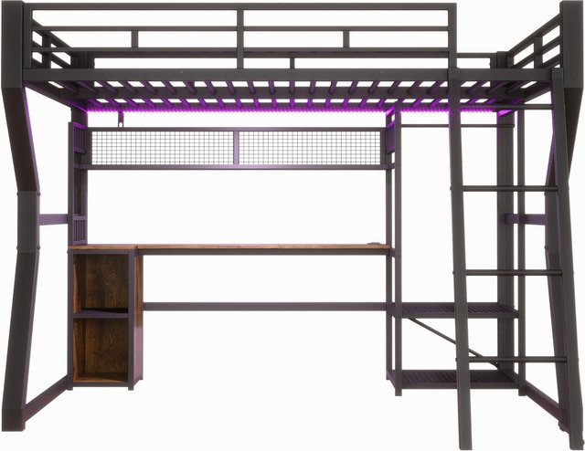 Hochbett mit integriertem Schreibtisch und LED-Lichtleiste von WM Store DE in Schwarz, H x B x T: 204 x 181,5 x 180 cm - Bild 1