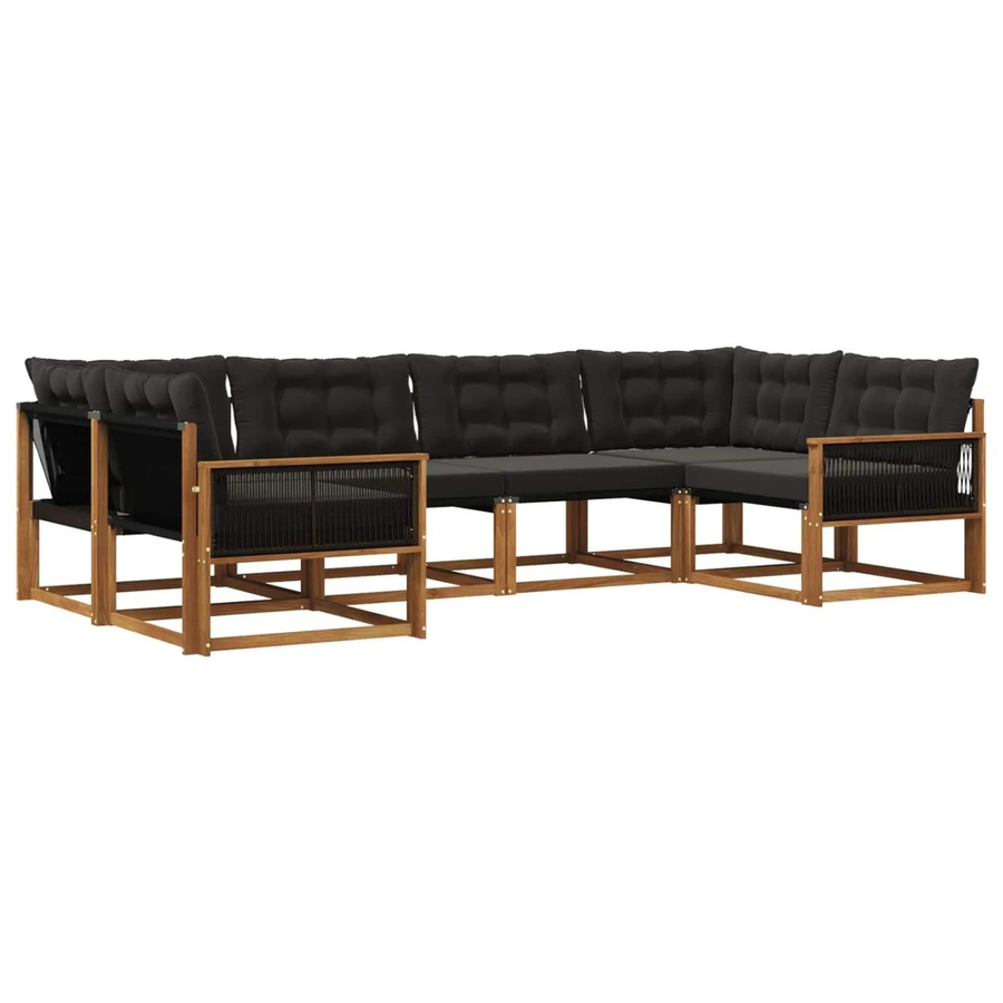 vidaXL Outdoor-Sofagarnitur aus massivem Akazienholz mit 6 Kissen in Natur und Schwarz - Bild 2