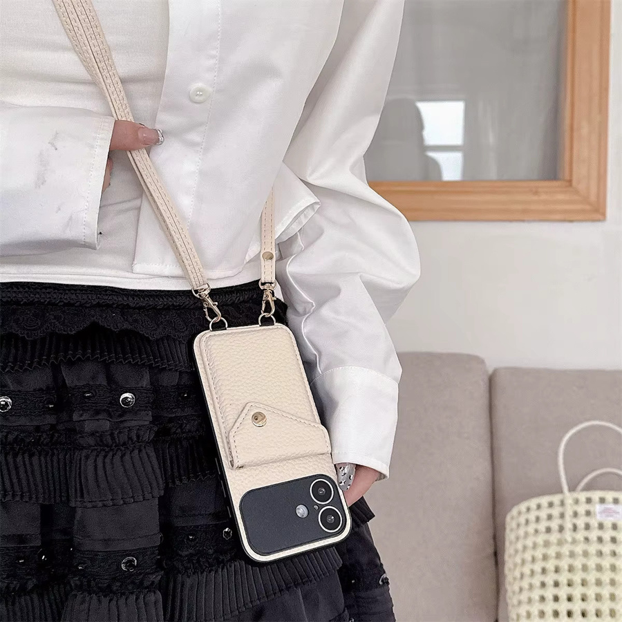 szHAIyu Leder Handyhülle mit Crossbody Strap Lanyard und Kartenhalter für iPhone 17 Air 16 15 14 Plus 13 12 11 Pro Max in Schwarz - Bild 2