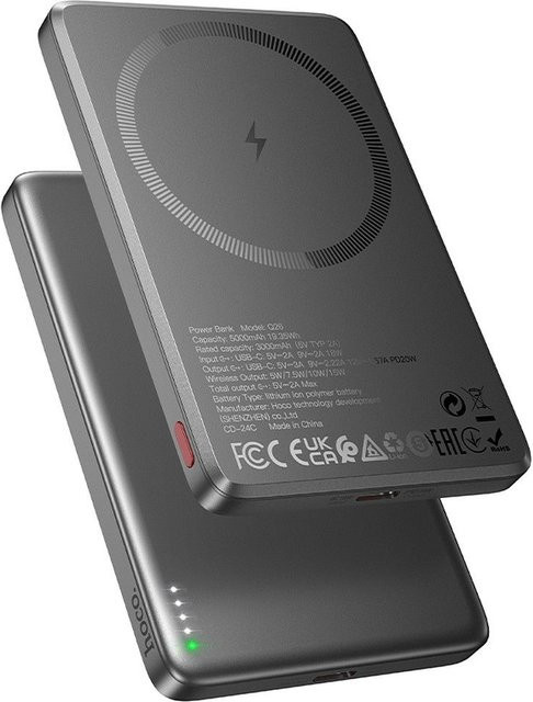 Wireless Powerbank HOCO Q26 in Grau mit 5000mAh, 20W PD und USB-C Anschluss - Bild 1