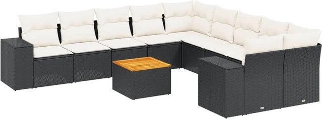 vidaXL 11-teilige Garten-Sofagarnitur aus Poly-Rattan und Akazienholz mit Kissen in Schwarz - Bild 1