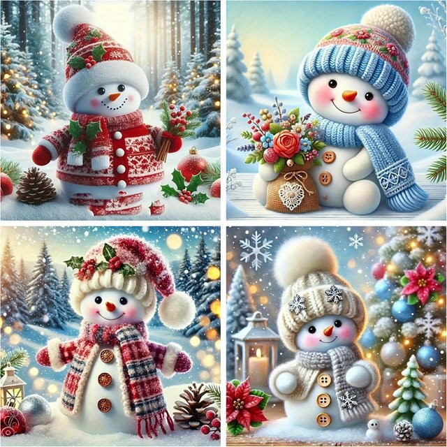 Evershine DIY Diamant-Mosaik Set Winter-Schneemann mit runden Strasssteinen, 4 Stück, Multicolour, B/H: 20 x 20 cm - Bild 1