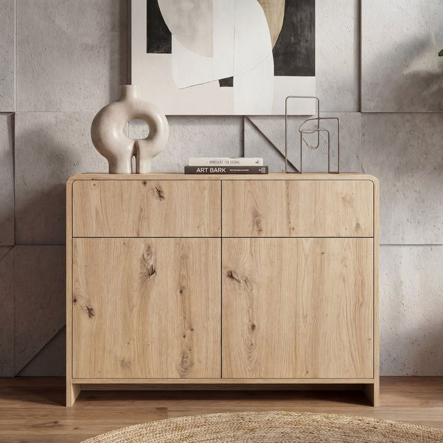 Finebuy Sideboard in Eiche Dekor mit Türen und Schubladen, skandinavisches Design, Beige, Breite: 88 cm - Bild 1
